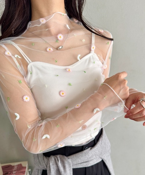 LOVALOT(ラバロット)の「花柄 シアーカットソー 長袖(Tシャツ/カットソー・レディース・ブラック/アイボリー/ホワイト/グレー・FREE)」の9枚目の写真
