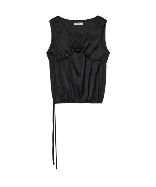DEINET(ダイニット)の「SATIN SHIRRING SLEEVELESS IN BLACK(Tシャツ/カットソー・レディース・その他・FREE)」の1枚目の写真