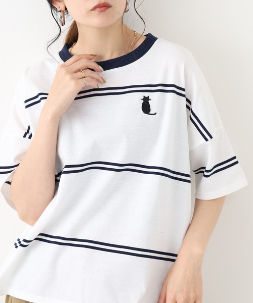 FUNALIVE(ファンアライブ)の「1point刺繍 5分袖Tシャツ(Tシャツ/カットソー・レディース・ホワイト系その他/ベージュ系その他2・L/M)」の1枚目の写真