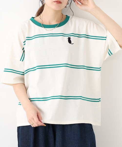 FUNALIVE(ファンアライブ)の「1point刺繍 5分袖Tシャツ(Tシャツ/カットソー・レディース・ホワイト系その他/ベージュ系その他2・L/M)」の2枚目の写真