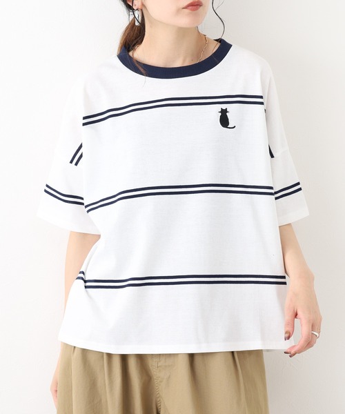 FUNALIVE(ファンアライブ)の「1point刺繍 5分袖Tシャツ(Tシャツ/カットソー・レディース・ホワイト系その他/ベージュ系その他2・L/M)」の4枚目の写真
