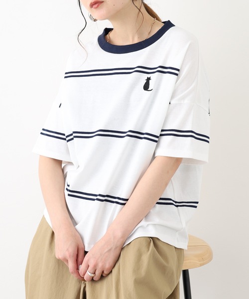FUNALIVE(ファンアライブ)の「1point刺繍 5分袖Tシャツ(Tシャツ/カットソー・レディース・ホワイト系その他/ベージュ系その他2・L/M)」の8枚目の写真