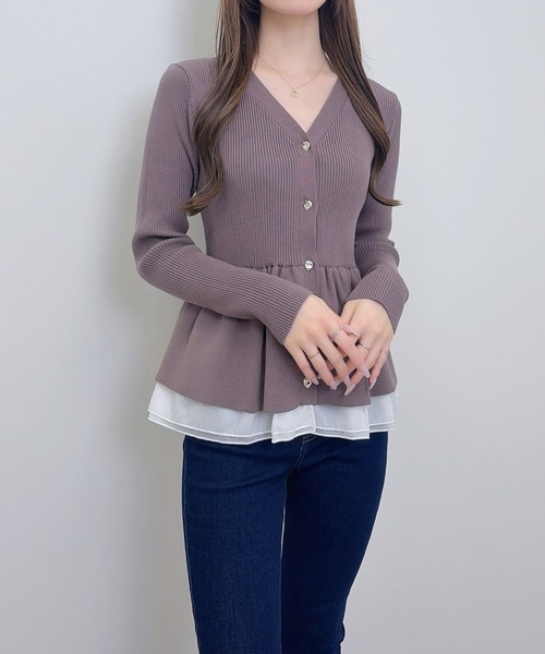 SOELA(ソエラ)の「裾シアーペプラム長袖ニットカーディガン(カーディガン/ボレロ・レディース・ブラック/アイボリー/グレー系その他・FREE)」の17枚目の写真