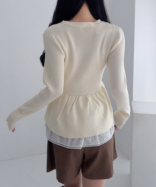SOELA(ソエラ)の「裾シアーペプラム長袖ニットカーディガン(カーディガン/ボレロ・レディース・ブラック/アイボリー/グレー系その他・FREE)」の7枚目の写真