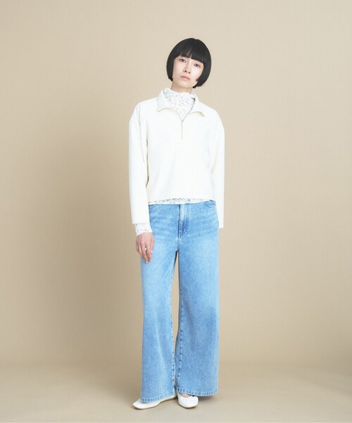 cloenc（クロエンス）の「SMOOTHKEEP ハーフジッププルオーバー【360°ストレッチ／セットアップ対応】（Tシャツ/カットソー・レディース・アイボリー/ブラウン系/ネイビー・02/00）」の4枚目の写真