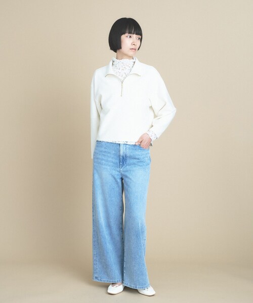 cloenc（クロエンス）の「SMOOTHKEEP ハーフジッププルオーバー【360°ストレッチ／セットアップ対応】（Tシャツ/カットソー・レディース・アイボリー/ブラウン系/ネイビー・02/00）」の5枚目の写真
