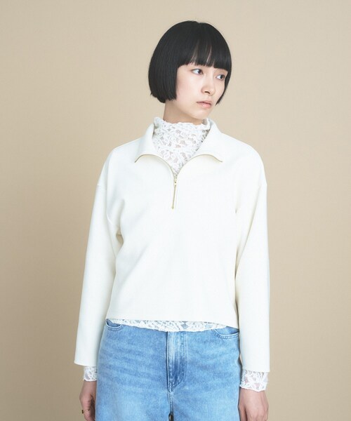 cloenc（クロエンス）の「SMOOTHKEEP ハーフジッププルオーバー【360°ストレッチ／セットアップ対応】（Tシャツ/カットソー・レディース・アイボリー/ブラウン系/ネイビー・02/00）」の6枚目の写真