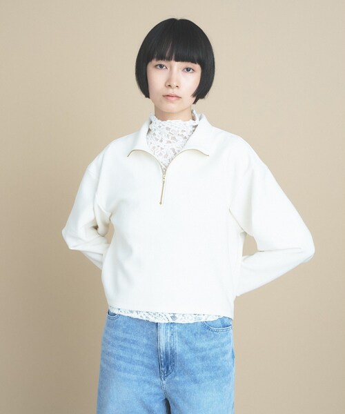 cloenc（クロエンス）の「SMOOTHKEEP ハーフジッププルオーバー【360°ストレッチ／セットアップ対応】（Tシャツ/カットソー・レディース・アイボリー/ブラウン系/ネイビー・02/00）」の7枚目の写真