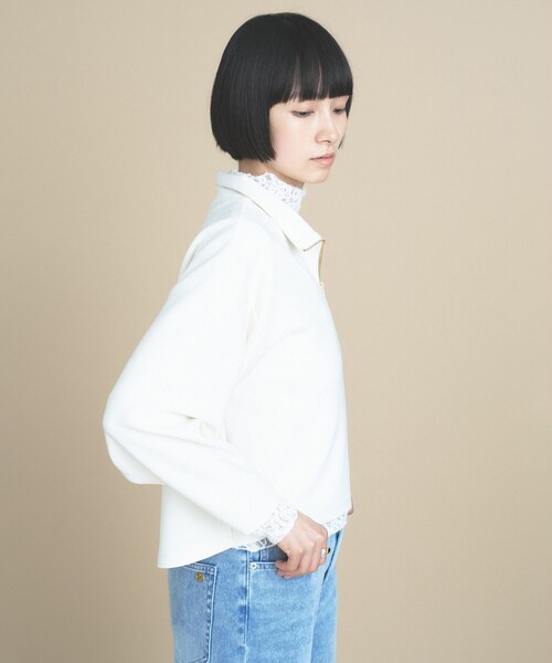 cloenc（クロエンス）の「SMOOTHKEEP ハーフジッププルオーバー【360°ストレッチ／セットアップ対応】（Tシャツ/カットソー・レディース・アイボリー/ブラウン系/ネイビー・02/00）」の8枚目の写真