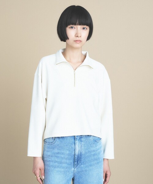 cloenc（クロエンス）の「SMOOTHKEEP ハーフジッププルオーバー【360°ストレッチ／セットアップ対応】（Tシャツ/カットソー・レディース・アイボリー/ブラウン系/ネイビー・02/00）」の12枚目の写真