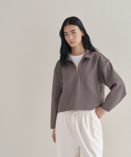 cloenc（クロエンス）の「SMOOTHKEEP ハーフジッププルオーバー【360°ストレッチ／セットアップ対応】（Tシャツ/カットソー・レディース・アイボリー/ブラウン系/ネイビー・02/00）」の20枚目の写真