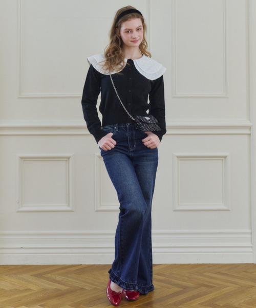 idem(イデム)の「double lace collar cardigan / ダブルレース襟ニットカーディガン(カーディガン/ボレロ・レディース・ブラック/グレー・FREE)」の17枚目の写真