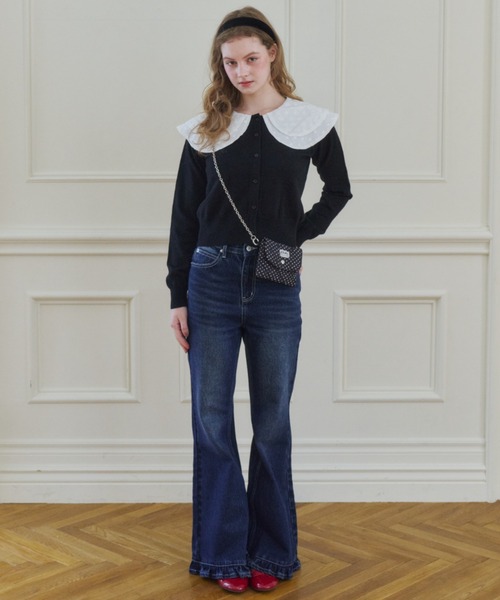 idem(イデム)の「double lace collar cardigan / ダブルレース襟ニットカーディガン(カーディガン/ボレロ・レディース・ブラック/グレー・FREE)」の10枚目の写真