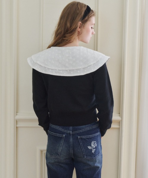 idem(イデム)の「double lace collar cardigan / ダブルレース襟ニットカーディガン(カーディガン/ボレロ・レディース・ブラック/グレー・FREE)」の11枚目の写真