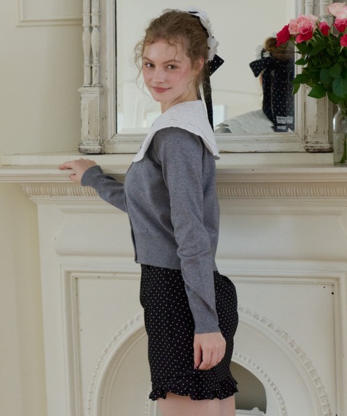 idem(イデム)の「double lace collar cardigan / ダブルレース襟ニットカーディガン(カーディガン/ボレロ・レディース・ブラック/グレー・FREE)」の22枚目の写真