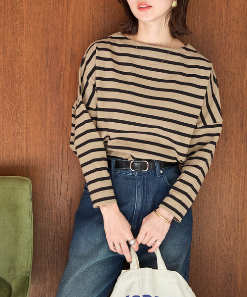 FREAK'S STORE(フリークスストア)の「\シリーズ累計41,000枚突破/限定展開 バスク ボーダー ロングスリーブ Tシャツ(Tシャツ/カットソー・レディース・ブラック/イエロー/ブラウン/ベージュ/オフホワイト/チャコールグレー/ライトピンク/グリーン・フリ-)」の5枚目の写真