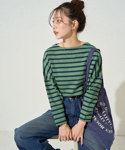 FREAK'S STORE(フリークスストア)の「\シリーズ累計41,000枚突破/限定展開 バスク ボーダー ロングスリーブ Tシャツ(Tシャツ/カットソー・レディース・ブラック/イエロー/ブラウン/ベージュ/オフホワイト/チャコールグレー/ライトピンク/グリーン・フリ-)」の6枚目の写真