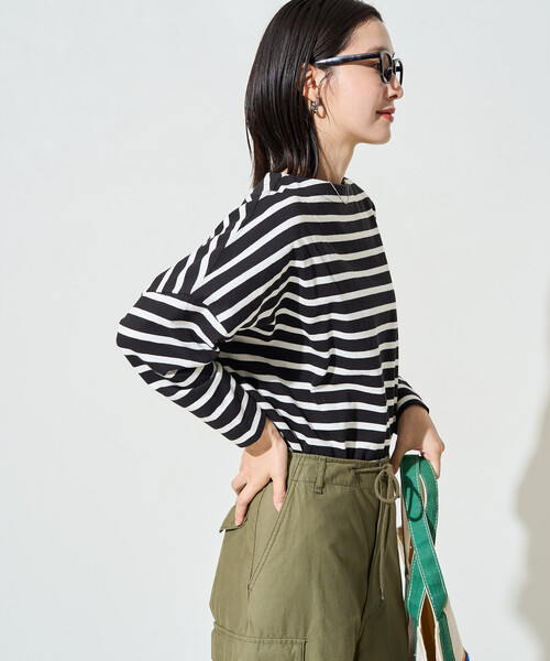 FREAK'S STORE(フリークスストア)の「\シリーズ累計41,000枚突破/限定展開 バスク ボーダー ロングスリーブ Tシャツ(Tシャツ/カットソー・レディース・ブラック/イエロー/ブラウン/ベージュ/オフホワイト/チャコールグレー/ライトピンク/グリーン・フリ-)」の12枚目の写真