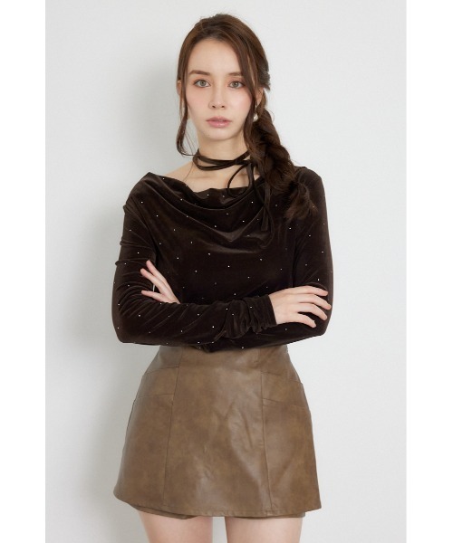 rienda（リエンダ）の「【AW先行アイテム】ドレープベロアトップス 秋服 冬服（Tシャツ/カットソー・レディース・ブラウン/アイボリー/ピンク・FREE）」の2枚目の写真