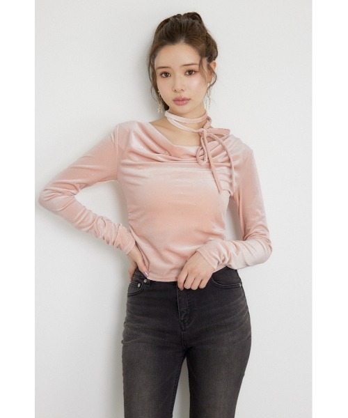 rienda（リエンダ）の「【AW先行アイテム】ドレープベロアトップス 秋服 冬服（Tシャツ/カットソー・レディース・ブラウン/アイボリー/ピンク・FREE）」の3枚目の写真