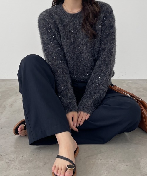 umune（ウムネ）の「着回し力抜群のベーシックなデザイン♪大人可愛いニットセーター（ニット/セーター・レディース・ブラウン/ベージュ/ブラック・FREE）」の4枚目の写真