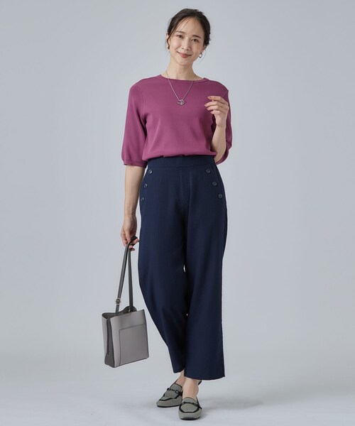 SHOO・LA・RUE(シューラルー)の「【S-LL/洗濯機可】ボタンがアクセント ストレートクロップドパンツ(その他パンツ・レディース・ブラック/ネイビー/ベージュ・04/03/02/01)」の14枚目の写真