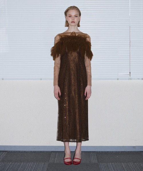 ANDRESD（アンドレスド）の「チュールスパークルドレス / TULLE SPARKLE DRESS（ドレス・レディース・ブラウン/イエロー/ライトグレー・L/M/S）」の14枚目の写真