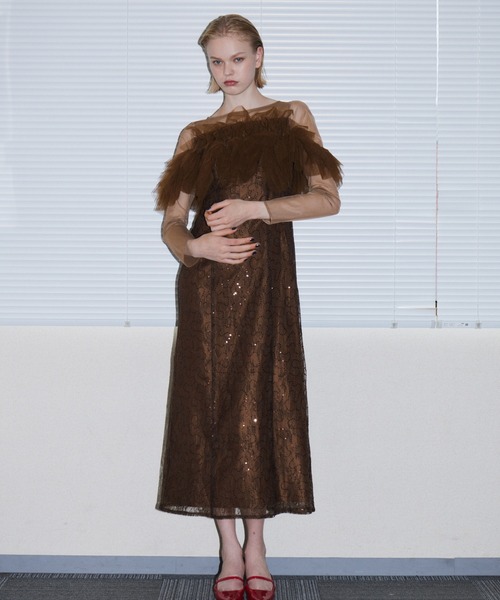 ANDRESD（アンドレスド）の「チュールスパークルドレス / TULLE SPARKLE DRESS（ドレス・レディース・ブラウン/イエロー/ライトグレー・L/M/S）」の9枚目の写真