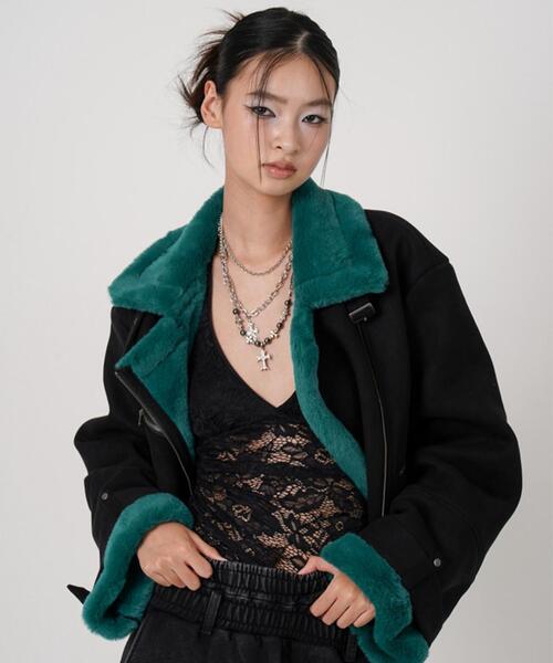 ROYAL FLASH(ロイヤルフラッシュ)の「MITSUKI/ミツキ/2WAY FAUX SHEARLING JACKET(その他アウター・レディース・ブラック/ブラウン・F)」の3枚目の写真