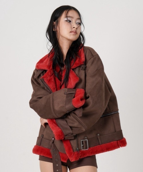 ROYAL FLASH(ロイヤルフラッシュ)の「MITSUKI/ミツキ/2WAY FAUX SHEARLING JACKET(その他アウター・レディース・ブラック/ブラウン・F)」の7枚目の写真