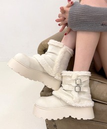 厚底 ボリュームソール ベルト付き ボア カバーショートブーツ