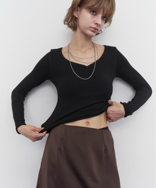 Rohwel(ローウェル)の「Basic V-Neck Knit / ベーシックVネックニット(ニット/セーター・レディース・ブラック/パープル/カーキ・FREE)」の2枚目の写真