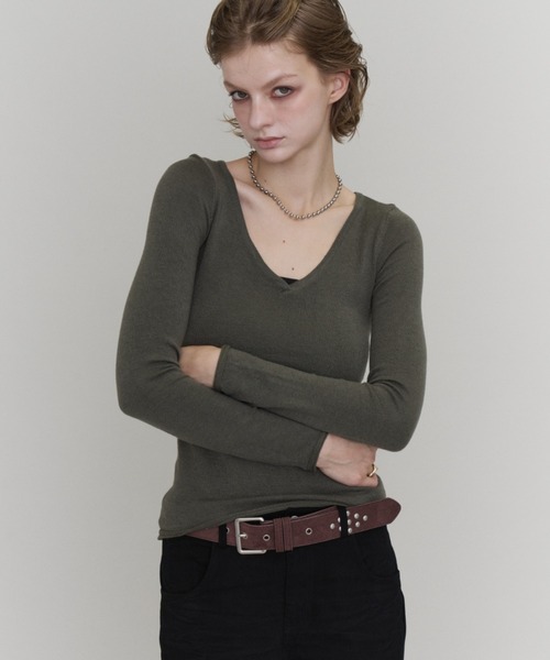 Rohwel(ローウェル)の「Basic V-Neck Knit / ベーシックVネックニット(ニット/セーター・レディース・ブラック/パープル/カーキ・FREE)」の21枚目の写真