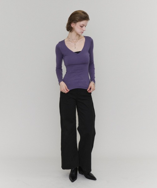 Rohwel(ローウェル)の「Basic V-Neck Knit / ベーシックVネックニット(ニット/セーター・レディース・ブラック/パープル/カーキ・FREE)」の14枚目の写真