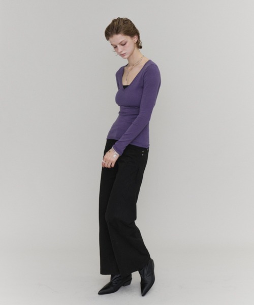 Rohwel(ローウェル)の「Basic V-Neck Knit / ベーシックVネックニット(ニット/セーター・レディース・ブラック/パープル/カーキ・FREE)」の15枚目の写真