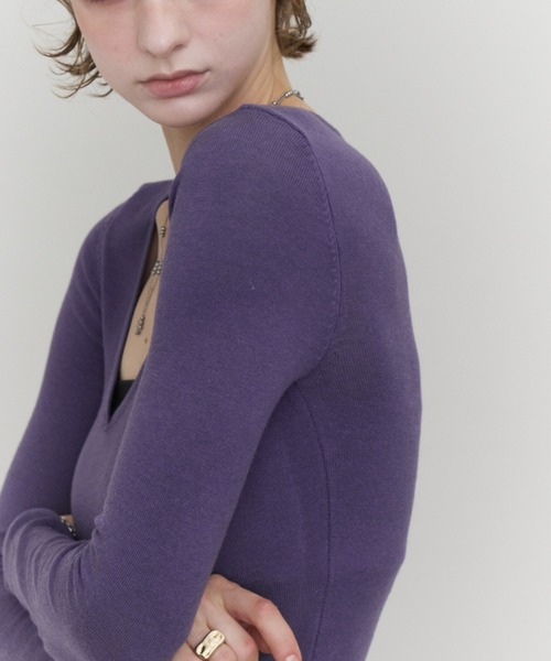 Rohwel(ローウェル)の「Basic V-Neck Knit / ベーシックVネックニット(ニット/セーター・レディース・ブラック/パープル/カーキ・FREE)」の13枚目の写真