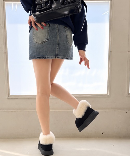 DEMETER（デメテル）の「厚底 プラットフォーム ボリュームファー ショート丈 ムートンブーツ（ブーツ・レディース・ブラック/ダークブラウン/キャメル/ベージュ・S/M/L/LL）」の14枚目の写真