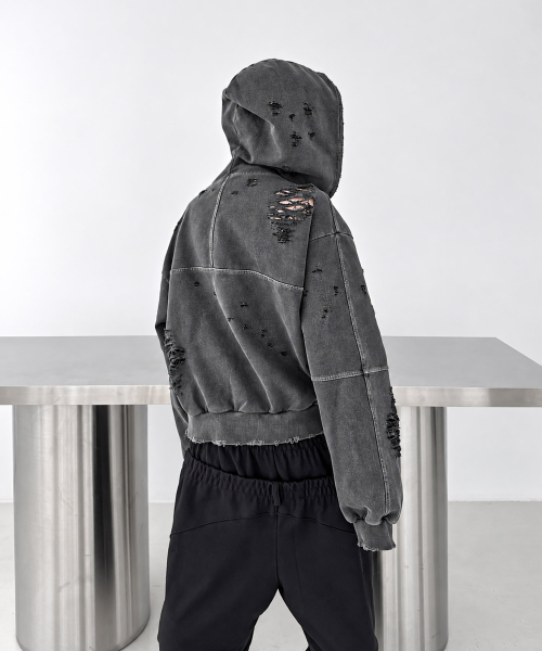 ROARINGRAD（ロアリングラド）の「W.ダメージ クロップドフーディ ジップアップ サンド（パーカー・レディース・その他・MEDIUM/LARGE）」の6枚目の写真