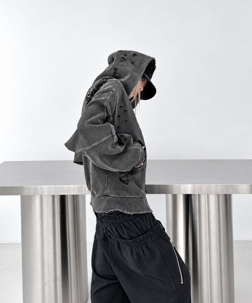ROARINGRAD（ロアリングラド）の「W.ダメージ クロップドフーディ ジップアップ サンド（パーカー・レディース・その他・MEDIUM/LARGE）」の7枚目の写真