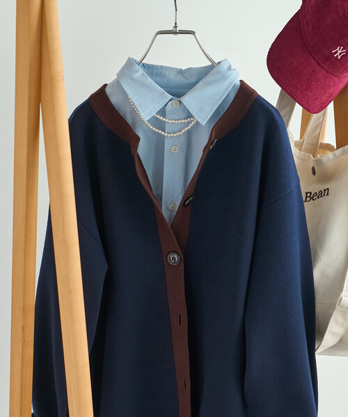 FREAK'S STORE(フリークスストア)の「<マシーンウォッシャブル> スウェットライクニットカーディガン(カーディガン/ボレロ・レディース・ネイビー/モカ/チャコール/ライトグレー・フリ-)」の1枚目の写真