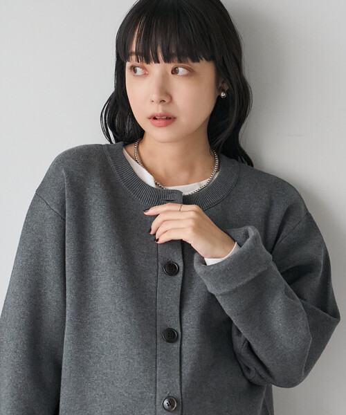 FREAK'S STORE(フリークスストア)の「<マシーンウォッシャブル> スウェットライクニットカーディガン(カーディガン/ボレロ・レディース・ネイビー/モカ/チャコール/ライトグレー・フリ-)」の3枚目の写真