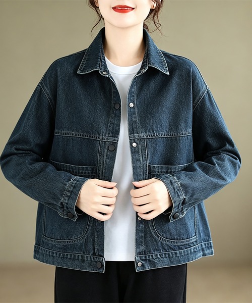 Doux Belle（ドゥーベル）の「ポケット付きデニムジャケット（デニムジャケット・レディース・ブルー・MEDIUM/X-LARGE/LARGE）」の7枚目の写真