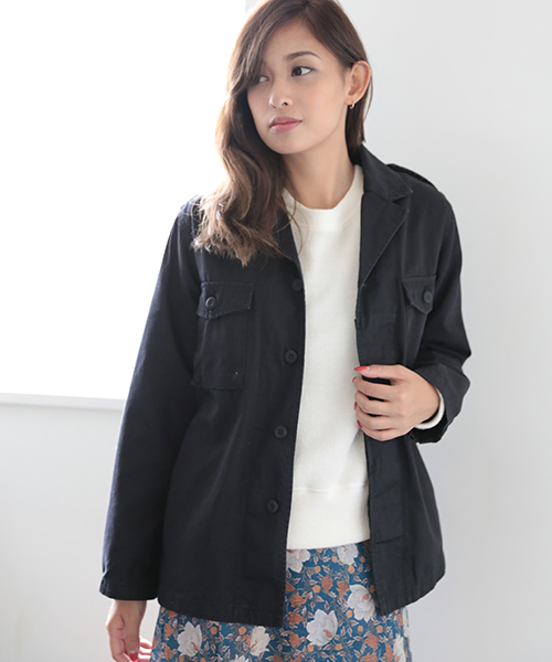 Denime(ドゥニーム)の「MILITARY JKT/ミリタリージャケット(ミリタリージャケット・レディース・カーキ/ブラック/ベージュ・X-SMALL/SMALL)」の2枚目の写真