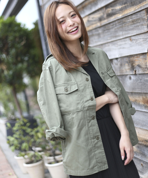 Denime(ドゥニーム)の「MILITARY JKT/ミリタリージャケット(ミリタリージャケット・レディース・カーキ/ブラック/ベージュ・X-SMALL/SMALL)」の9枚目の写真