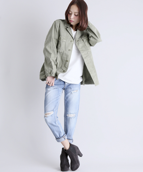 Denime(ドゥニーム)の「MILITARY JKT/ミリタリージャケット(ミリタリージャケット・レディース・カーキ/ブラック/ベージュ・X-SMALL/SMALL)」の5枚目の写真