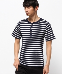 【JEMORGAN】サーマルボーダー半袖ヘンリーネックTシャツ