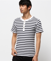 【JEMORGAN】サーマルボーダー半袖ヘンリーネックTシャツ