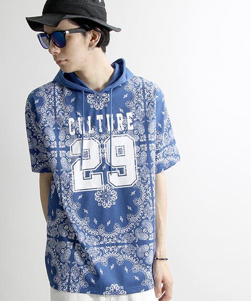 WEGO（ウィゴー）の「WEGO/ペイズリー柄フード付きTシャツ（Tシャツ/カットソー・メンズ・レッド/ホワイト/ブラック/ネイビー・LARGE/MEDIUM）」の4枚目の写真