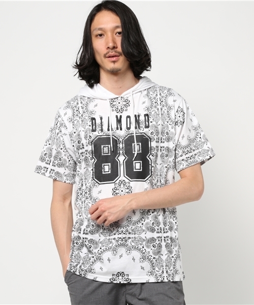 WEGO（ウィゴー）の「WEGO/ペイズリー柄フード付きTシャツ（Tシャツ/カットソー・メンズ・レッド/ホワイト/ブラック/ネイビー・LARGE/MEDIUM）」の11枚目の写真