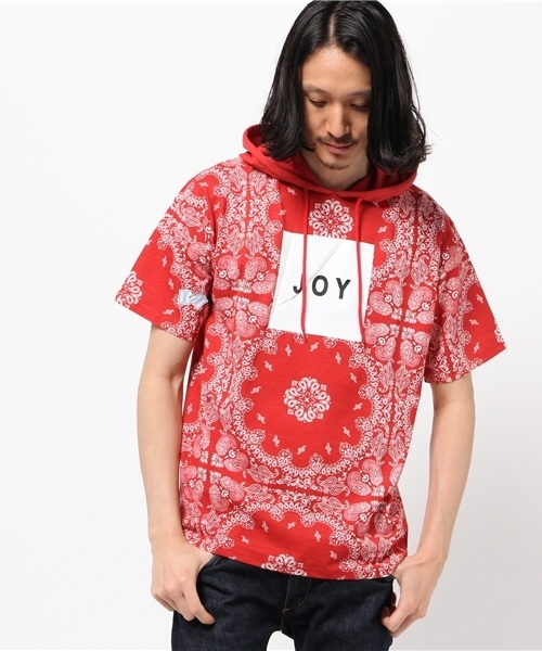 WEGO（ウィゴー）の「WEGO/ペイズリー柄フード付きTシャツ（Tシャツ/カットソー・メンズ・レッド/ホワイト/ブラック/ネイビー・LARGE/MEDIUM）」の14枚目の写真